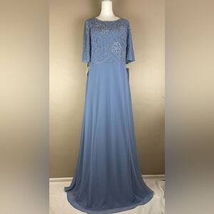 JS Collections NWT Lauren A-Line Gown steel blue sequins top bodice 12